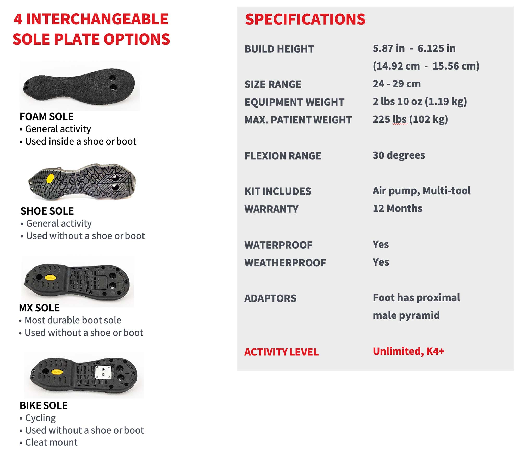 Versa Foot 2 Specifications